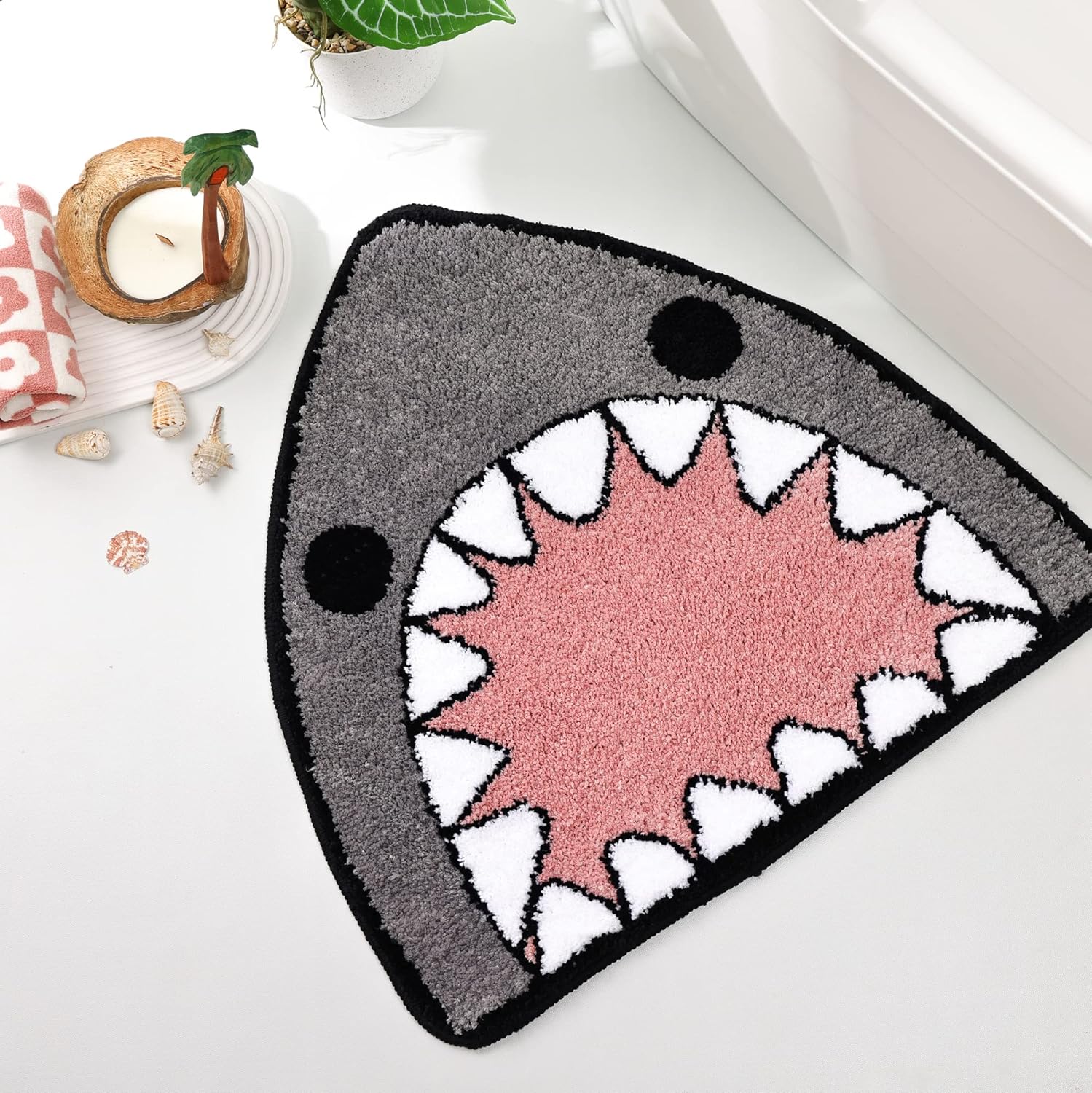 TRUEDAYS Bathroom Rug Bath Mat Shark Shaped Non Slip Bath Rug