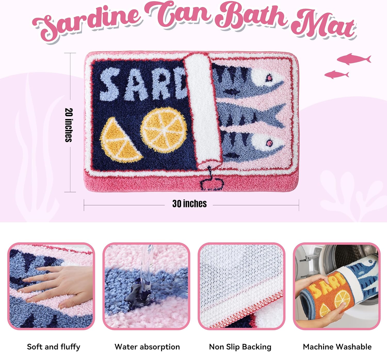 TRUEDAYS Sardine Can Bath Mat, Blue and Pink Bathroom Rugs for Bedroom - Image 8