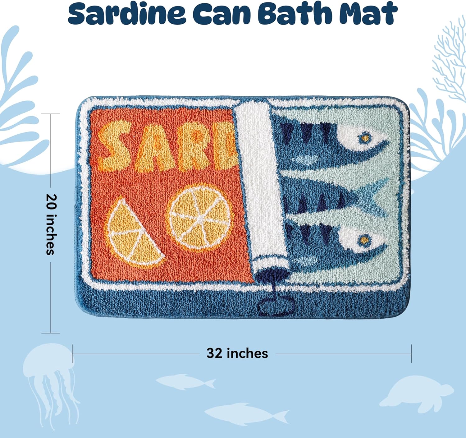 TRUEDAYS Sardine Can Bath Mat, Blue Bathroom Rugs for Bedroom - Image 3