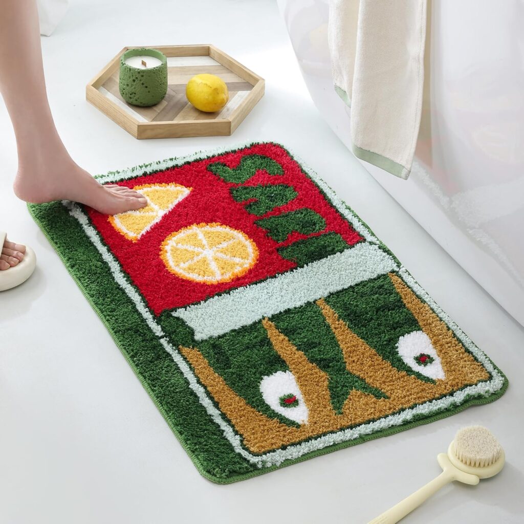 TRUEDAYS Sardine Can Bath Mat, Green Bathroom Rugs for Bedroom