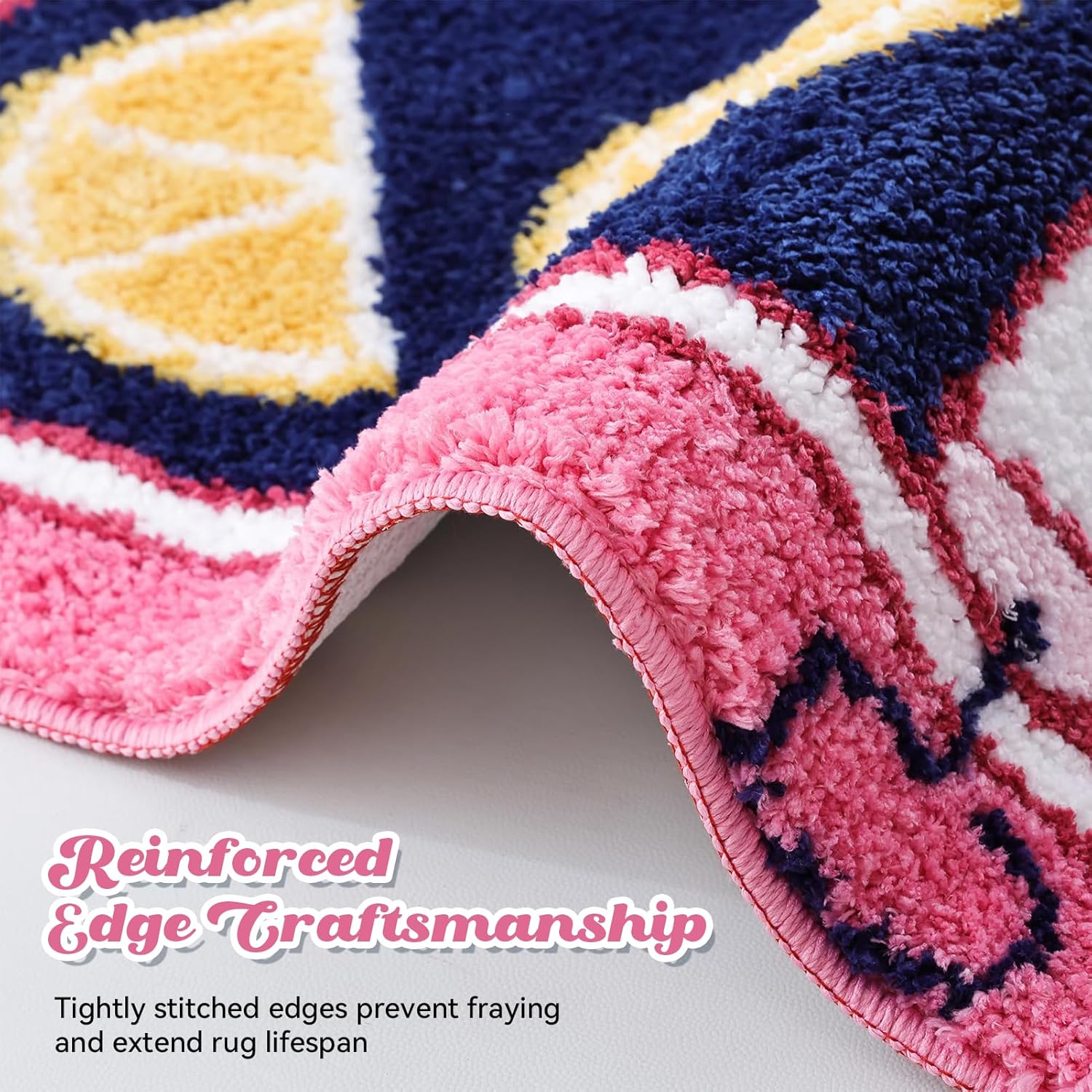 TRUEDAYS Sardine Can Bath Mat, Blue and Pink Bathroom Rugs for Bedroom - Image 3