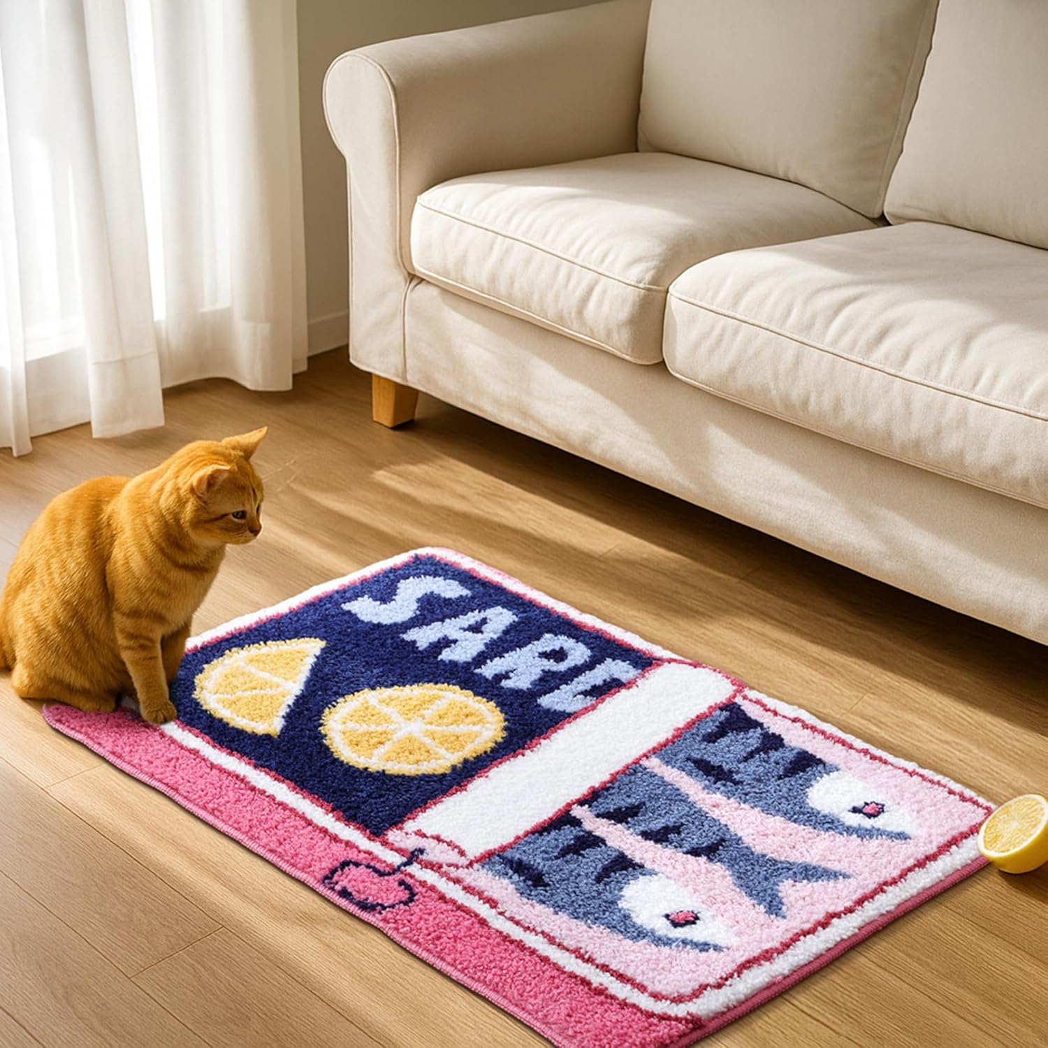 TRUEDAYS Sardine Can Bath Mat, Blue and Pink Bathroom Rugs for Bedroom - Image 2